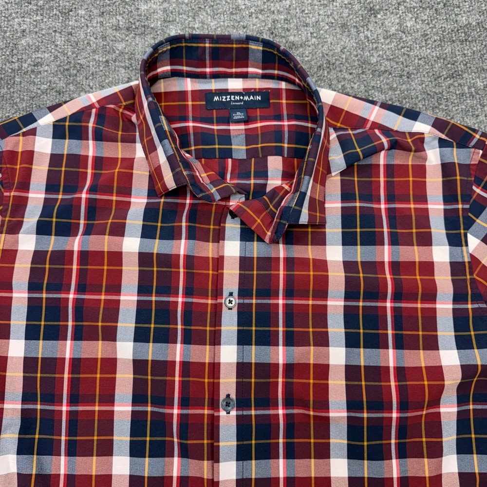 Mizzen+Main Leeward Men XL Classic Fit Red Plaid Performance Dress Shirt Stretch - Picture 3 of 9